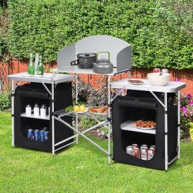 1PC Folding Camping Table with Storage Organizer (Color: Black)