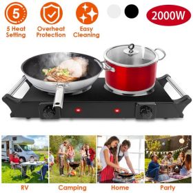 2000W Electric Dual Burner Portable Coil Heating Hot Plate Stove (Color: Black)
